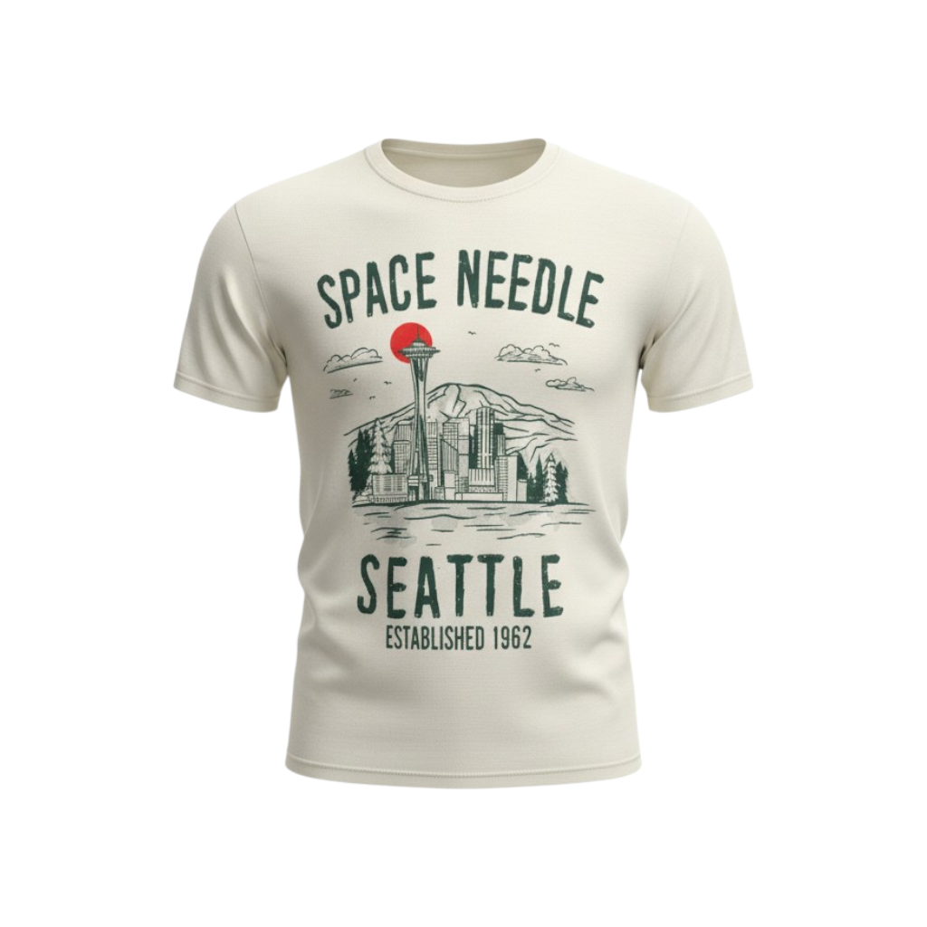 Space Needle Seattle Orange Sun Tee Shirt