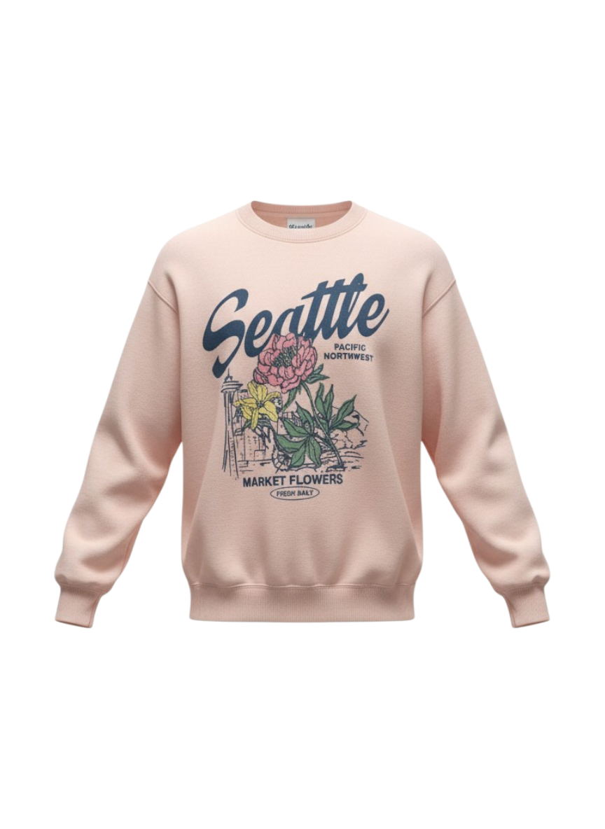 Seattle Market Flowers Crew Neck Sweatshirt
