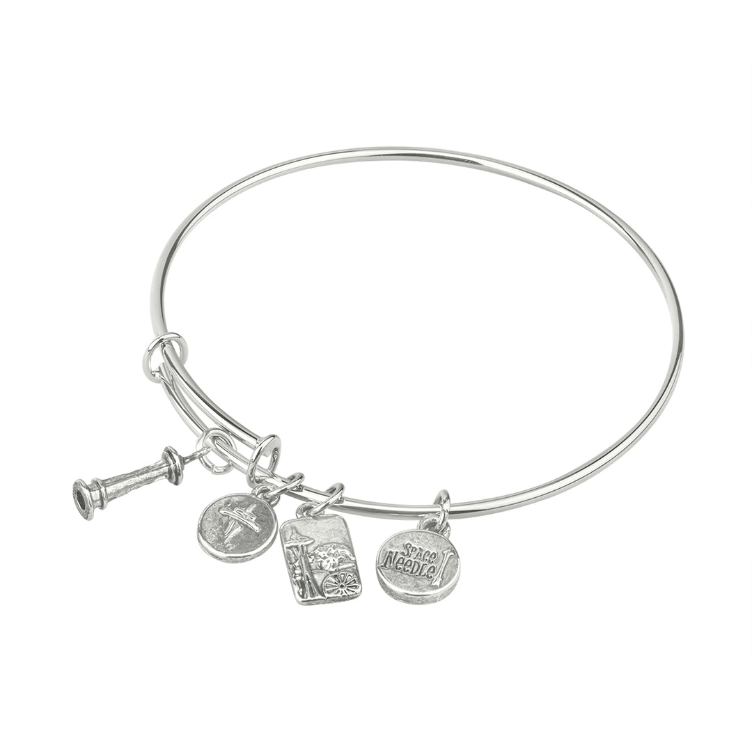 Silver Metal Bangle With Space Needle Charms